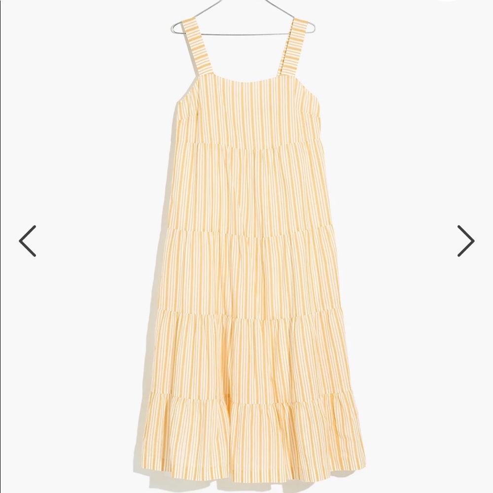 Madewell Striped Button-Back Tiered Midi Dress